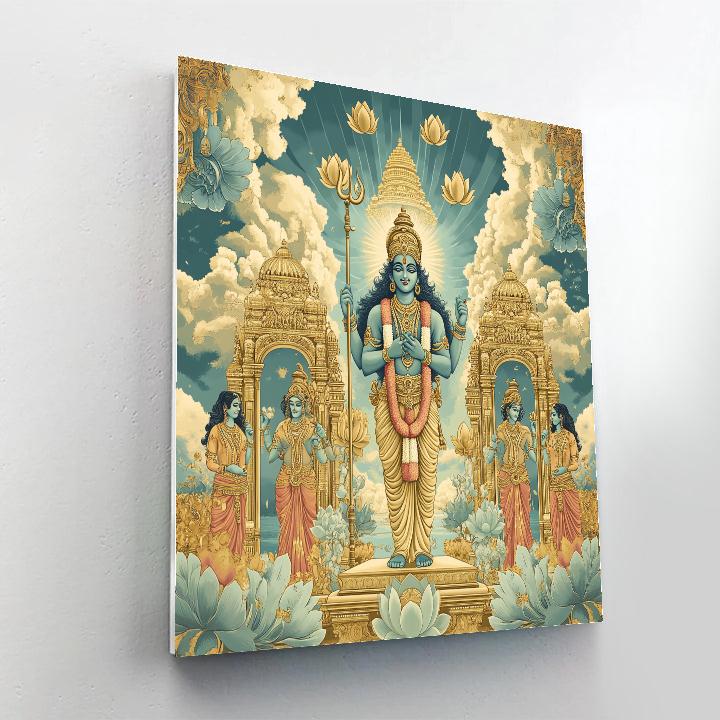 Vaikuntha Gatekeepers Under The Sky Of Lotuses Number painting