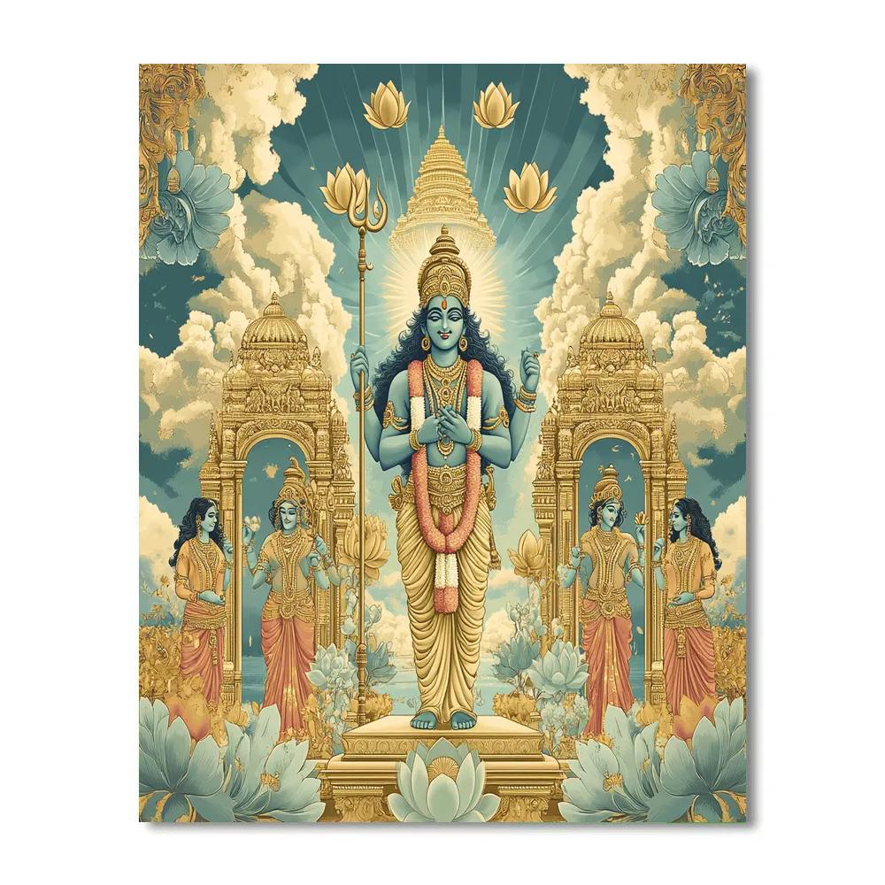 Vaikuntha Gatekeepers Under The Sky Of Lotuses Number painting