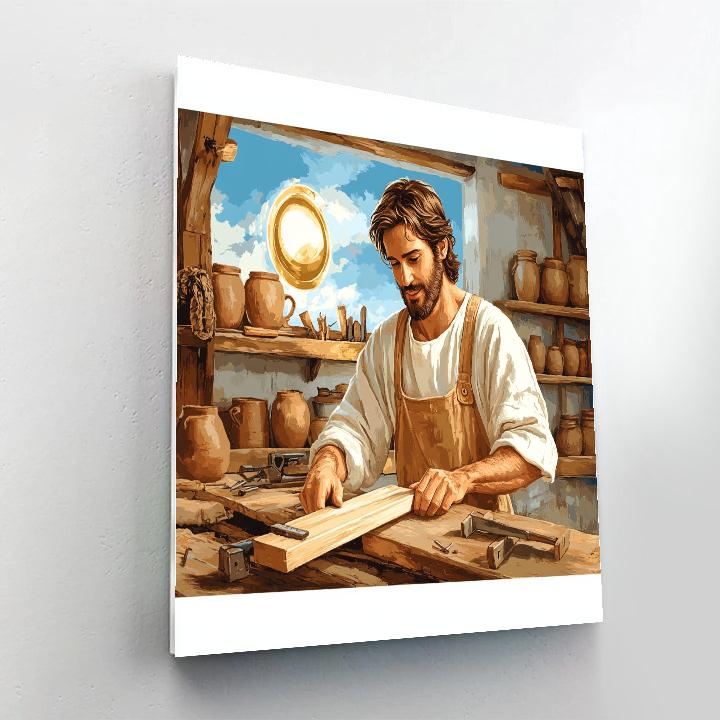 Carpenter Bench With Jesus Light Painting by numbers kit