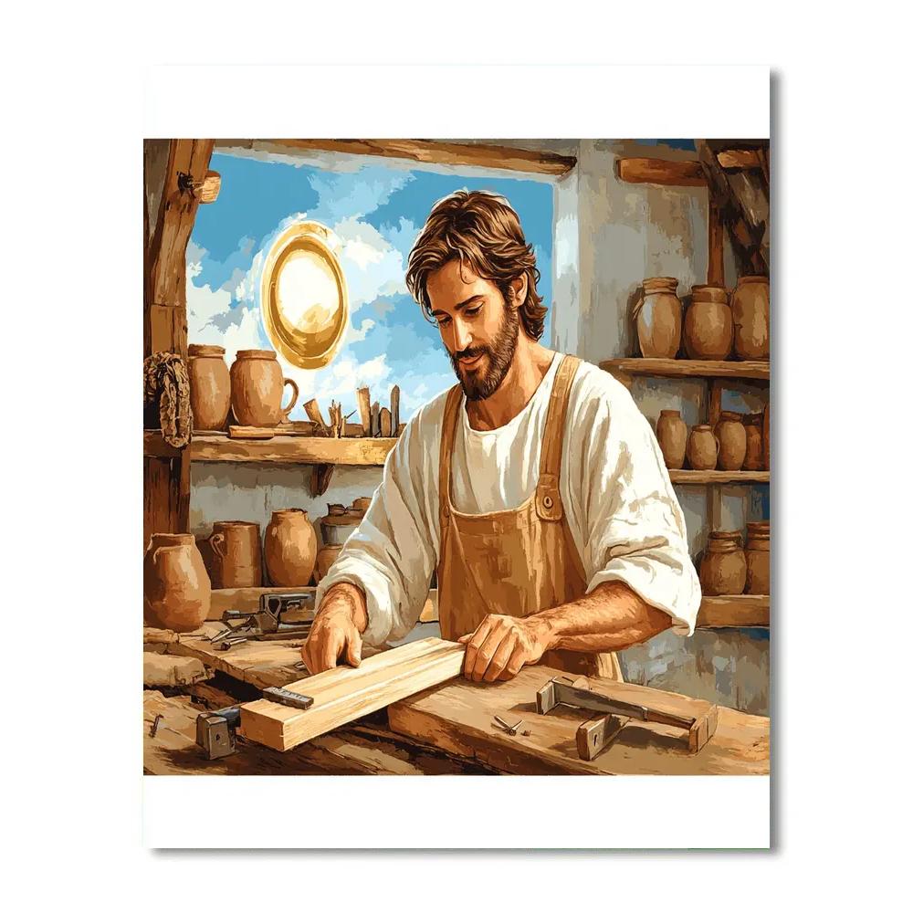 Carpenter Bench With Jesus Light Painting by numbers kit