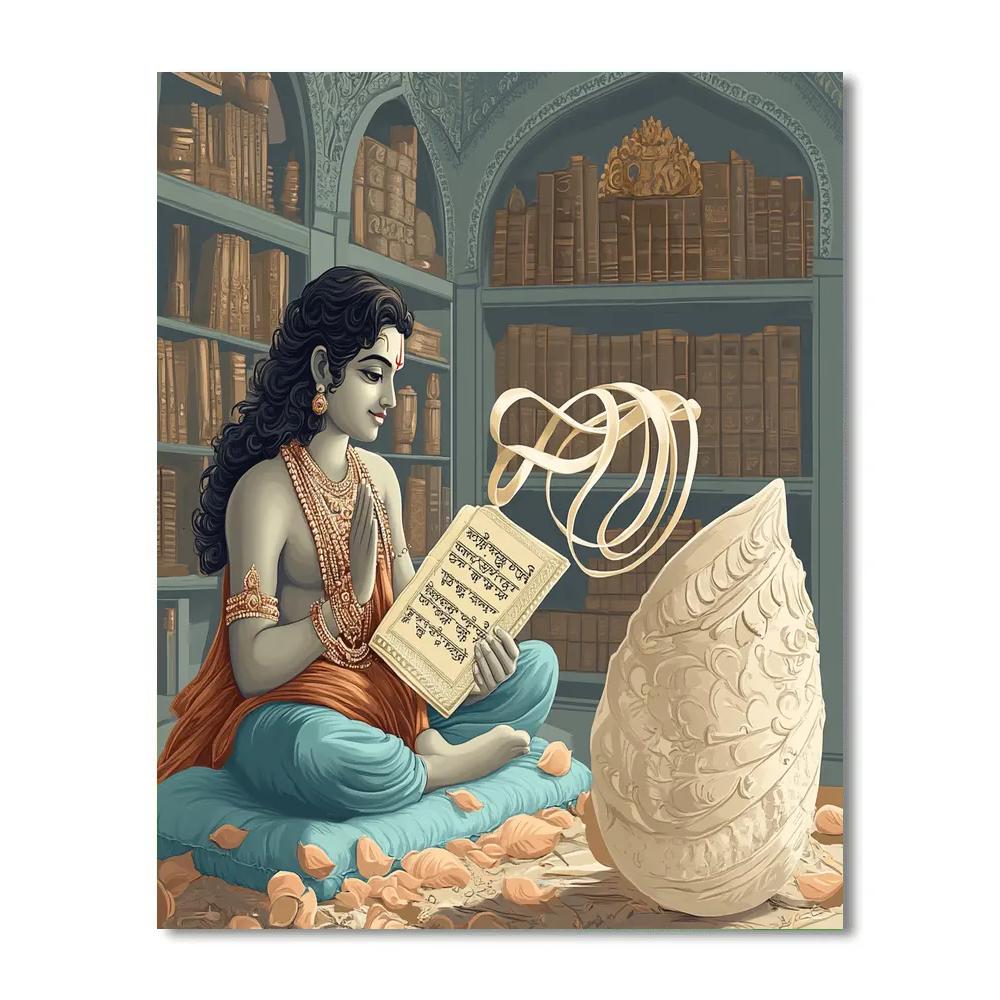Krishna And The Whispering Conch Library Paint by numbers art