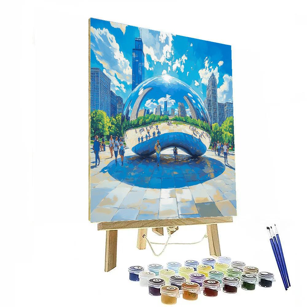 Mirror Like Surface Of Cloud Gate In Millennium Park, Chicago, United States DIY paint by numbers