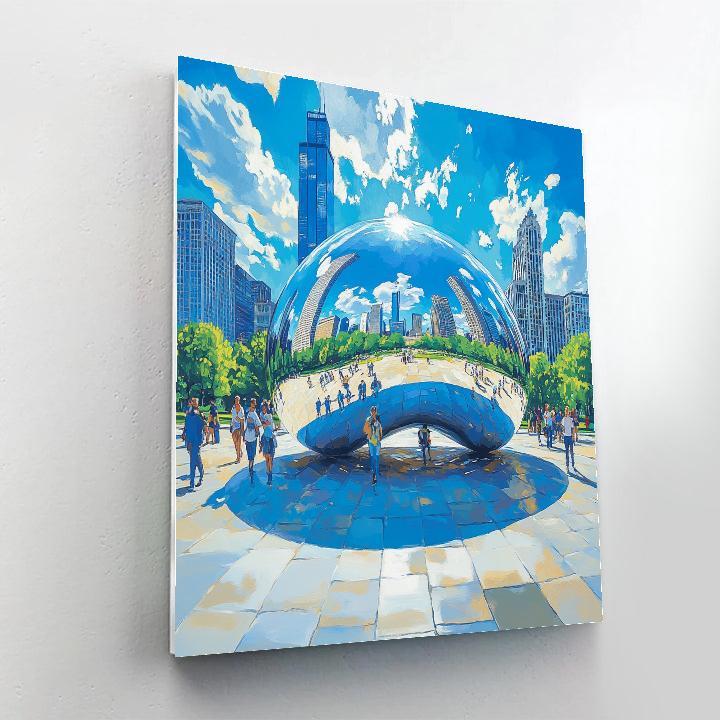 Mirror Like Surface Of Cloud Gate In Millennium Park, Chicago, United States DIY paint by numbers