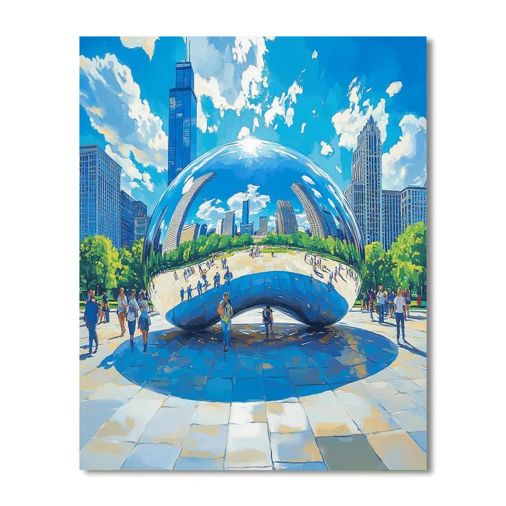 Mirror Like Surface Of Cloud Gate In Millennium Park, Chicago, United States DIY paint by numbers