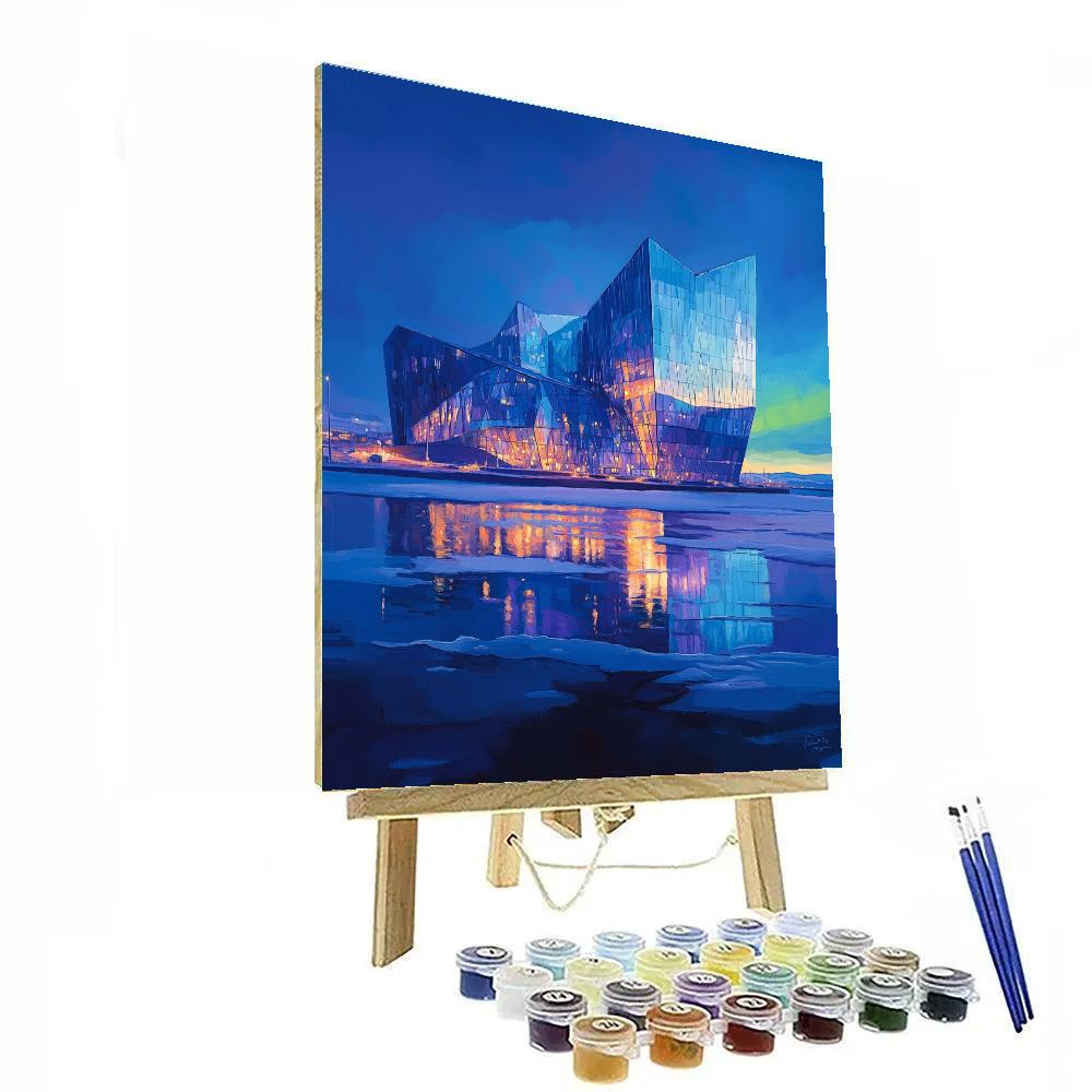 Twilight At Harpa Concert Hall Glass Facade, Reykjavik, Iceland Paint by numbers kits