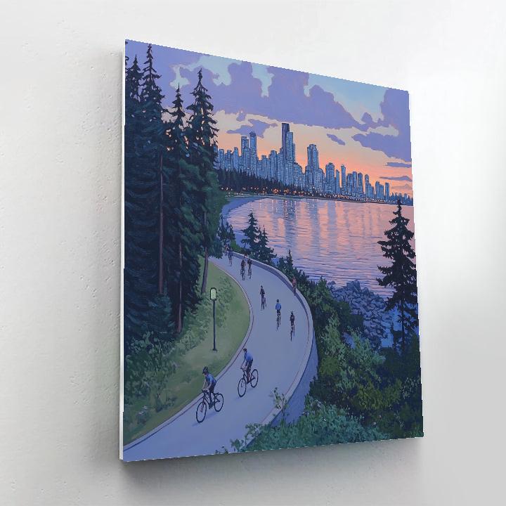 Evening Promenade On The Vancouver Seawall At Stanley Park, Vancouver, Canada paint by number
