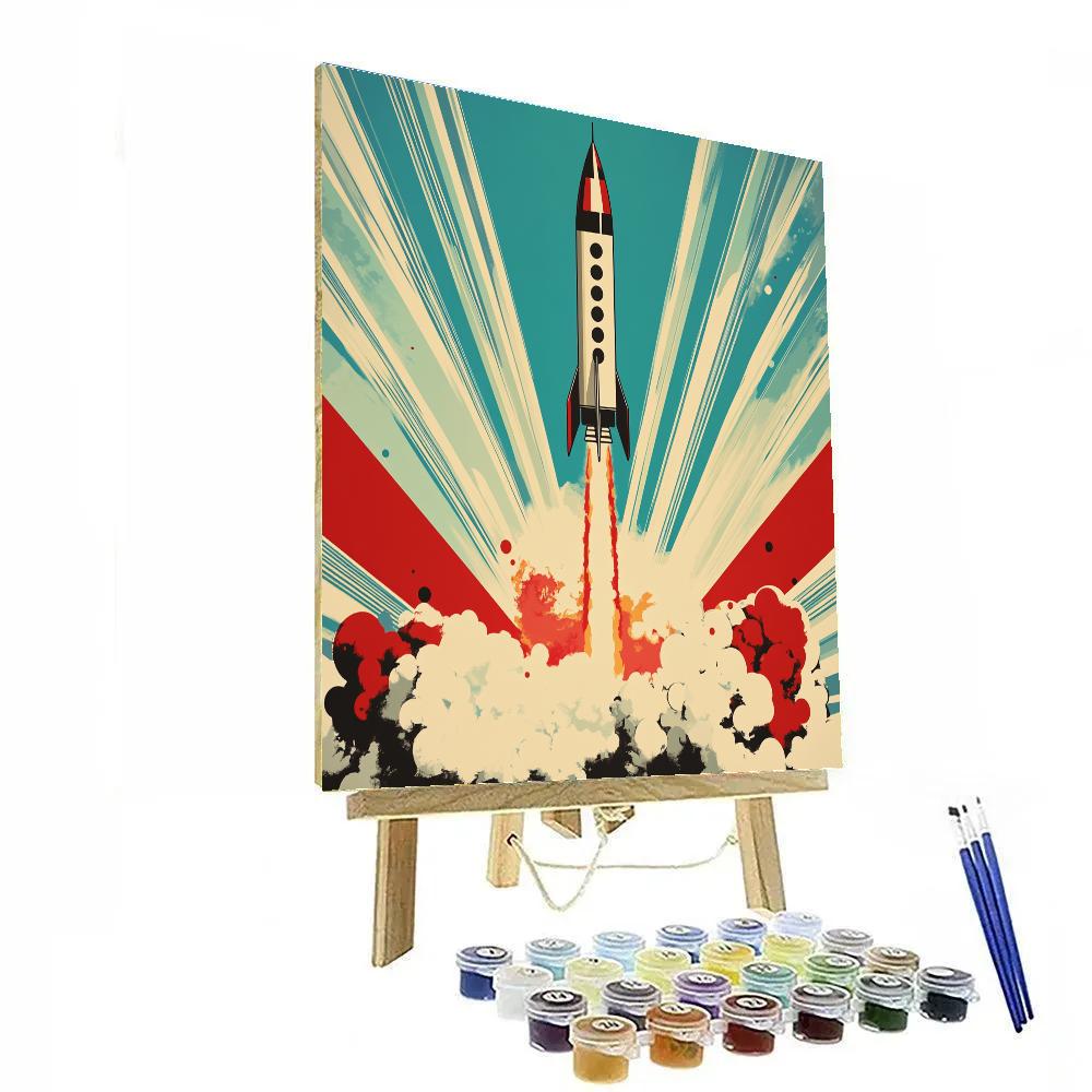 Roy Lichtenstein Inspired Rocket Launch Pop Art Number painting