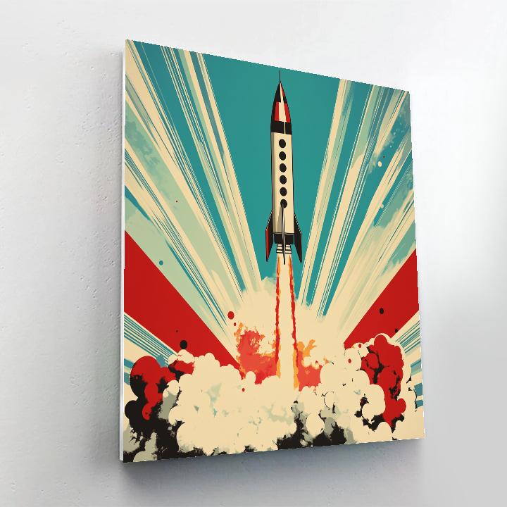 Roy Lichtenstein Inspired Rocket Launch Pop Art Number painting