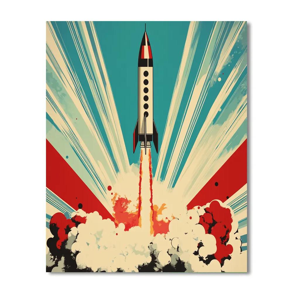 Roy Lichtenstein Inspired Rocket Launch Pop Art Number painting