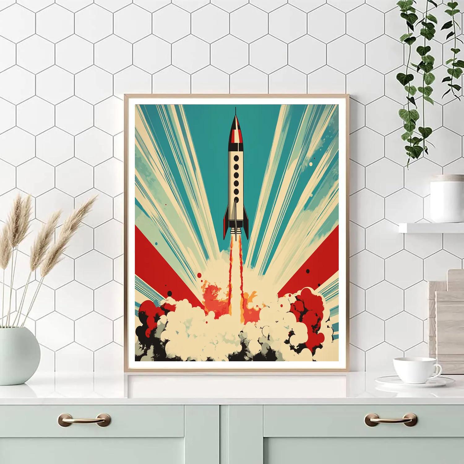 Roy Lichtenstein Inspired Rocket Launch Pop Art Number painting