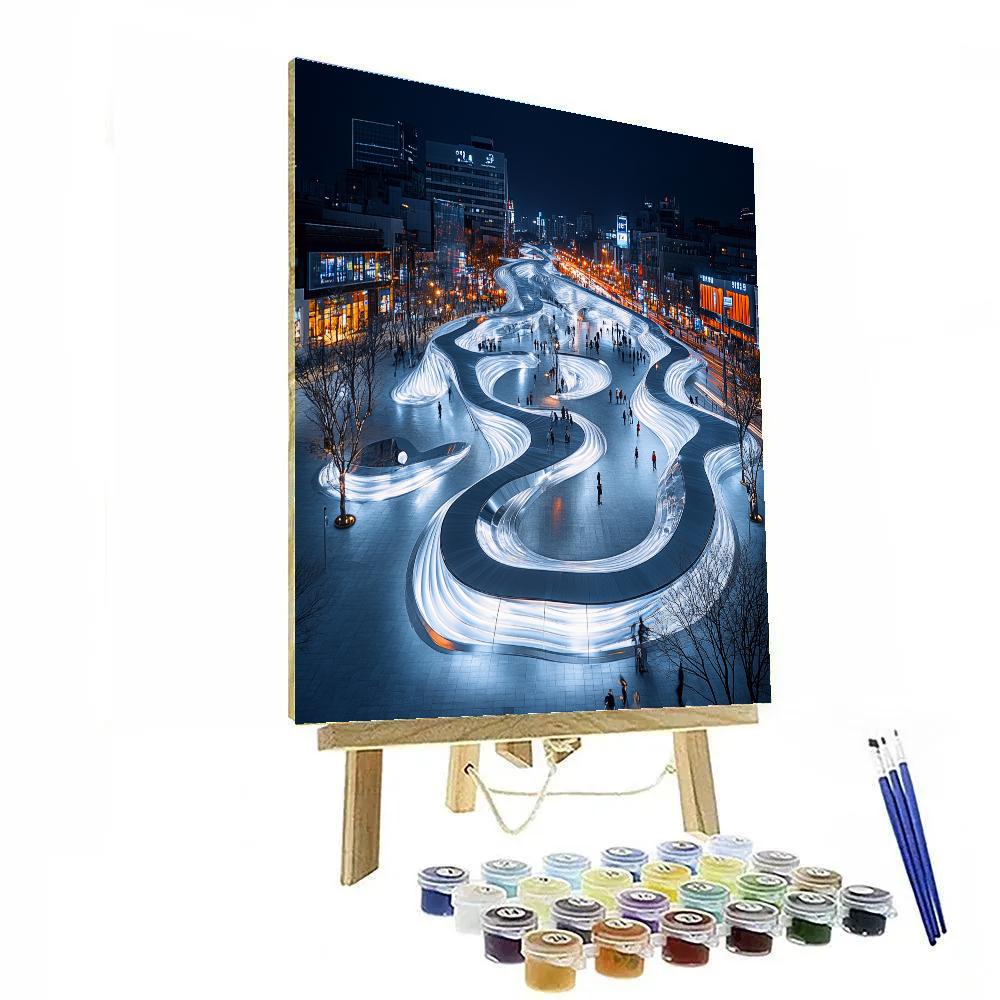 Bold Curves Of Dongdaemun Design Plaza At Night, Seoul, South Korea paint by numbers