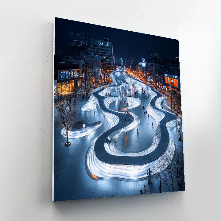 Bold Curves Of Dongdaemun Design Plaza At Night, Seoul, South Korea paint by numbers