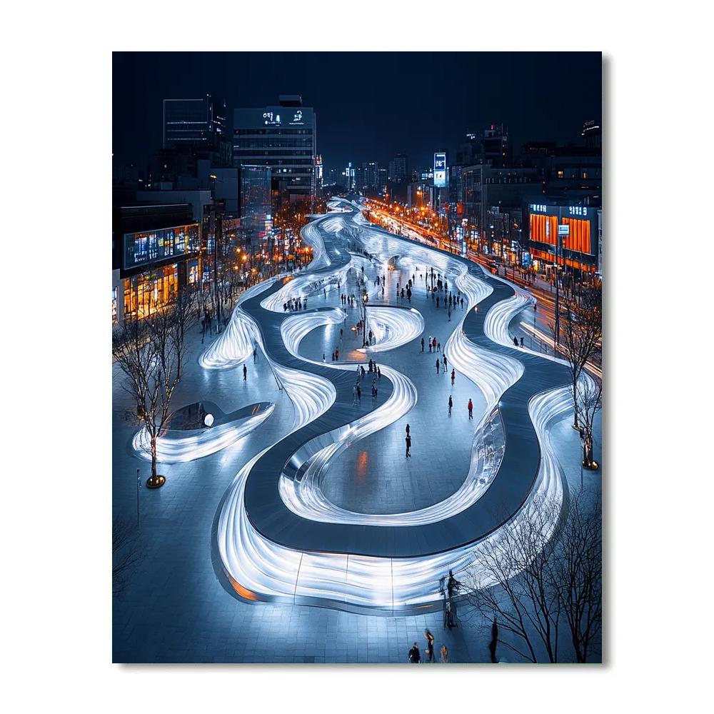 Bold Curves Of Dongdaemun Design Plaza At Night, Seoul, South Korea paint by numbers
