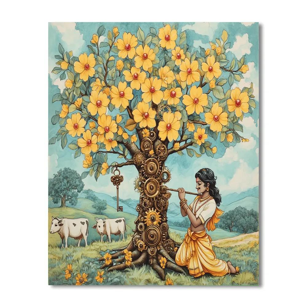 Krishna And The Clockwork Kadamba Tree Number painting