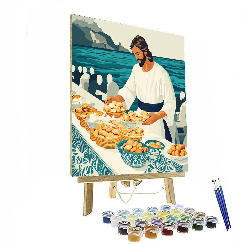 Jesus Bread And Fish Patterned Table paint by number