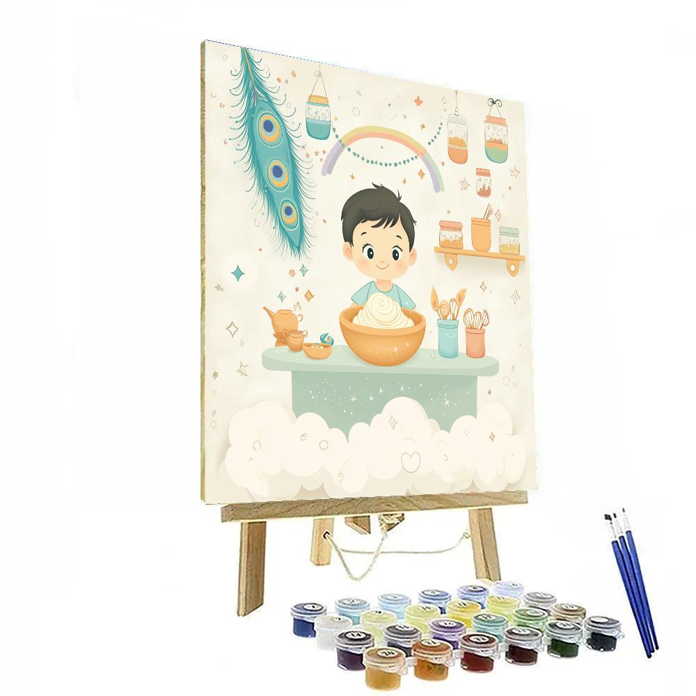 Krishna Serving Butter In A Cloud Kitchen DIY paint by numbers