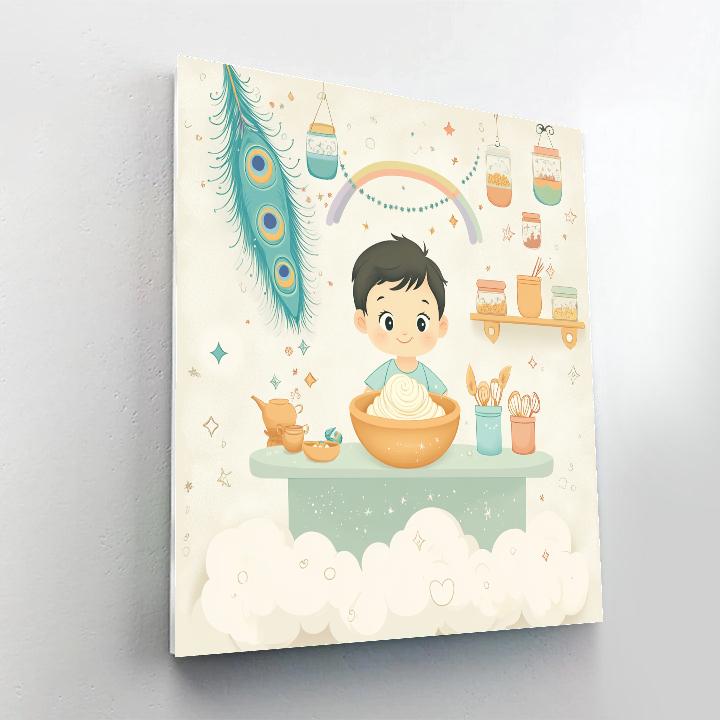 Krishna Serving Butter In A Cloud Kitchen DIY paint by numbers