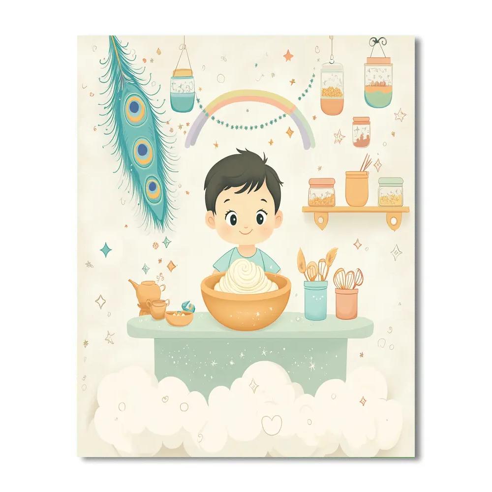 Krishna Serving Butter In A Cloud Kitchen DIY paint by numbers