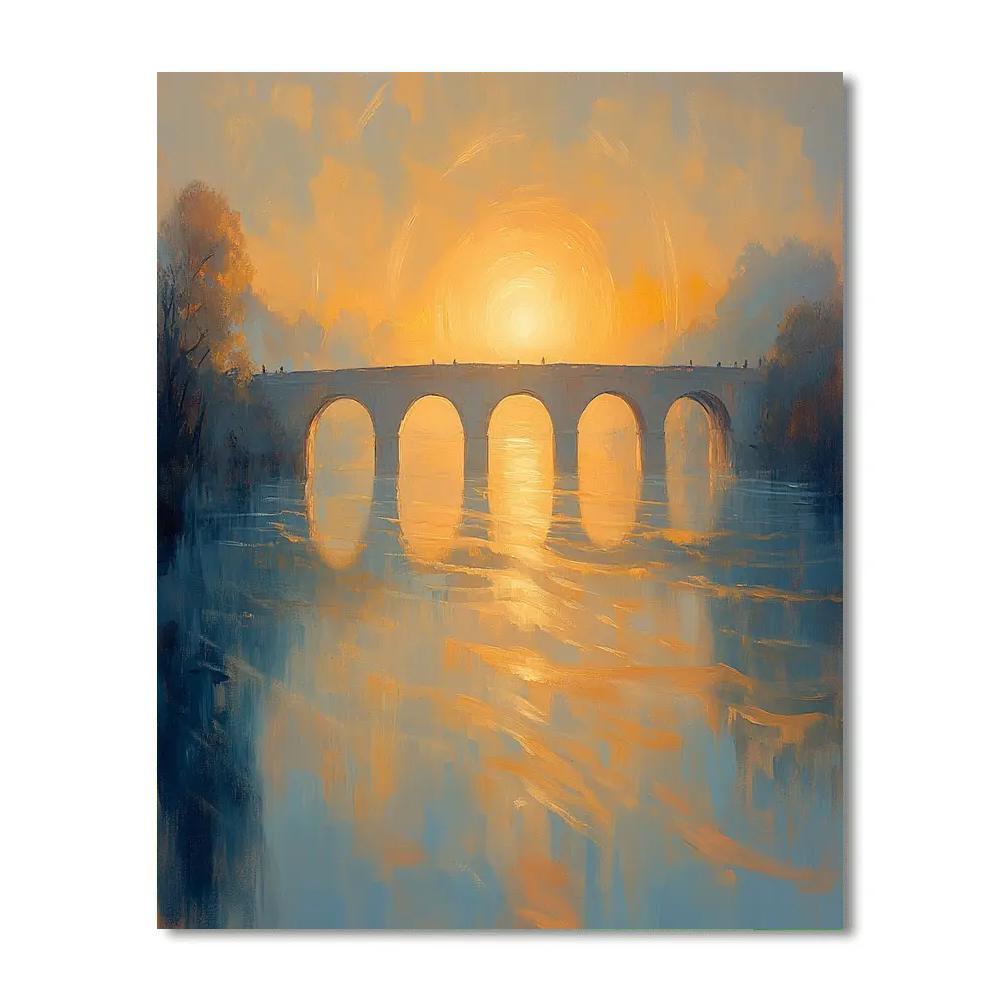 JMW Turner Inspired Sunrise Over River Bridge Paint by numbers art