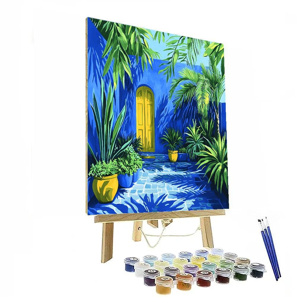 Vibrant Blue Paths Of Jardin Majorelle, Marrakesh, Morocco Numbered painting kits