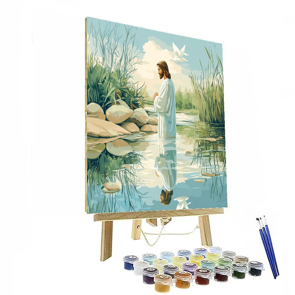 Jesus Riverbank Baptism Reflection Numbered painting kits