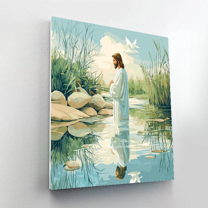 Jesus Riverbank Baptism Reflection Numbered painting kits