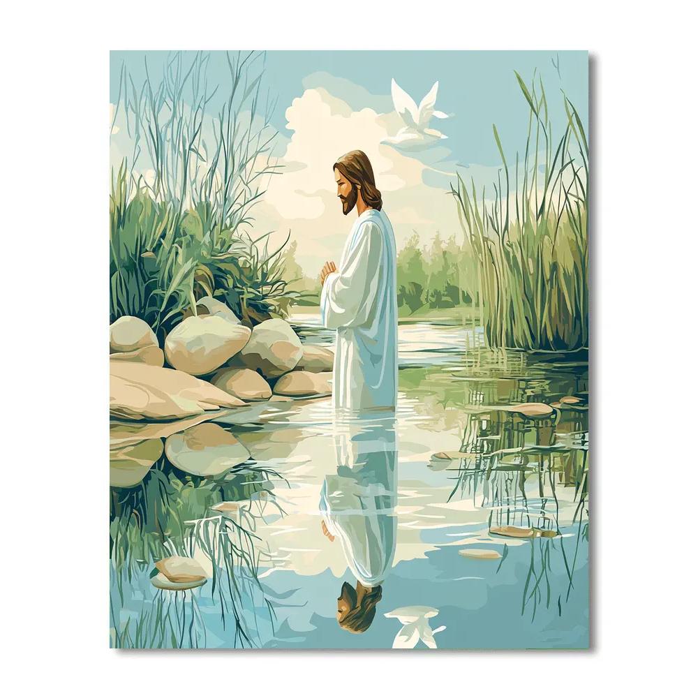 Jesus Riverbank Baptism Reflection Numbered painting kits