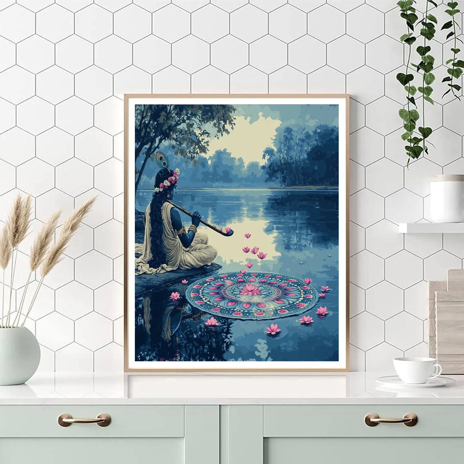 Krishna And The Mirror Lake Mandala Painting by numbers kit