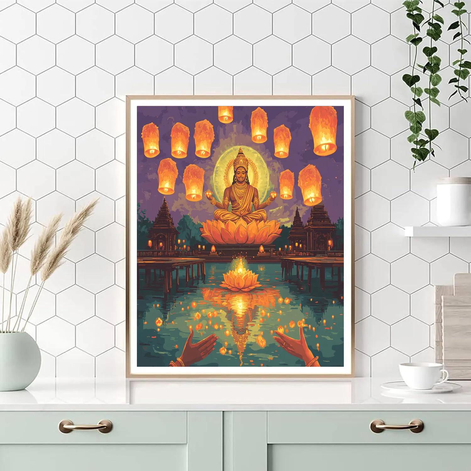 Brahma Festival Lanterns Across Sacred Lake Paint by numbers kits