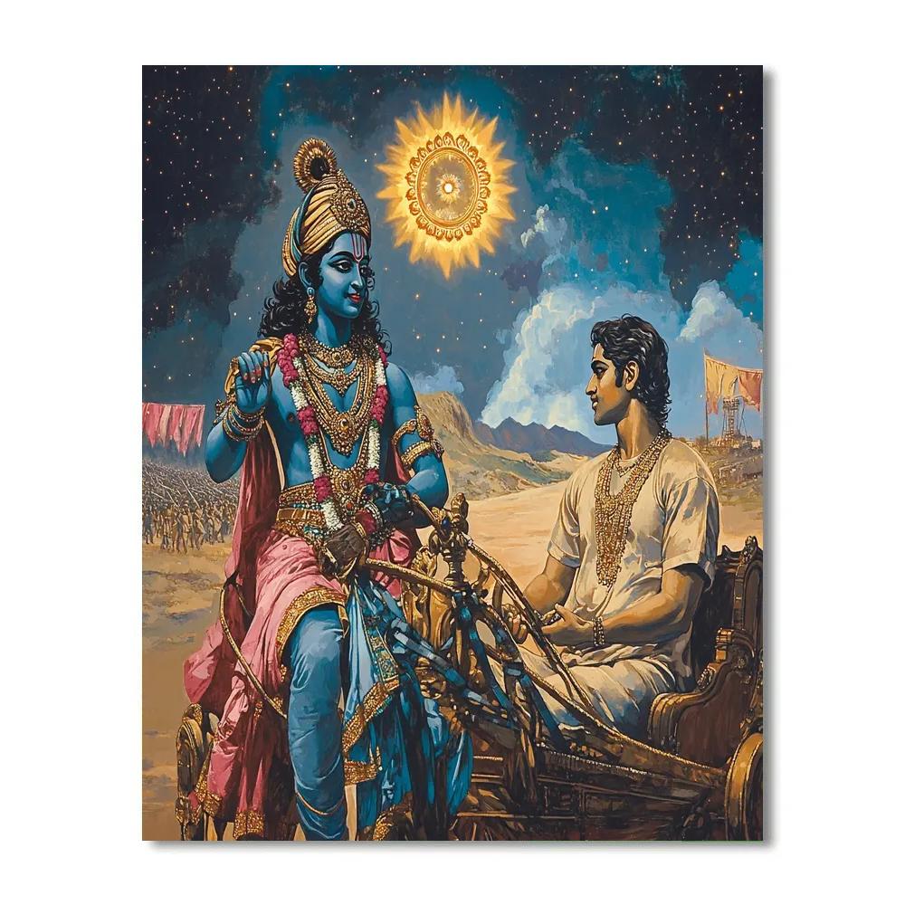 Krishna Guides The Chariot Through Nebula Dust Painting by numbers kit