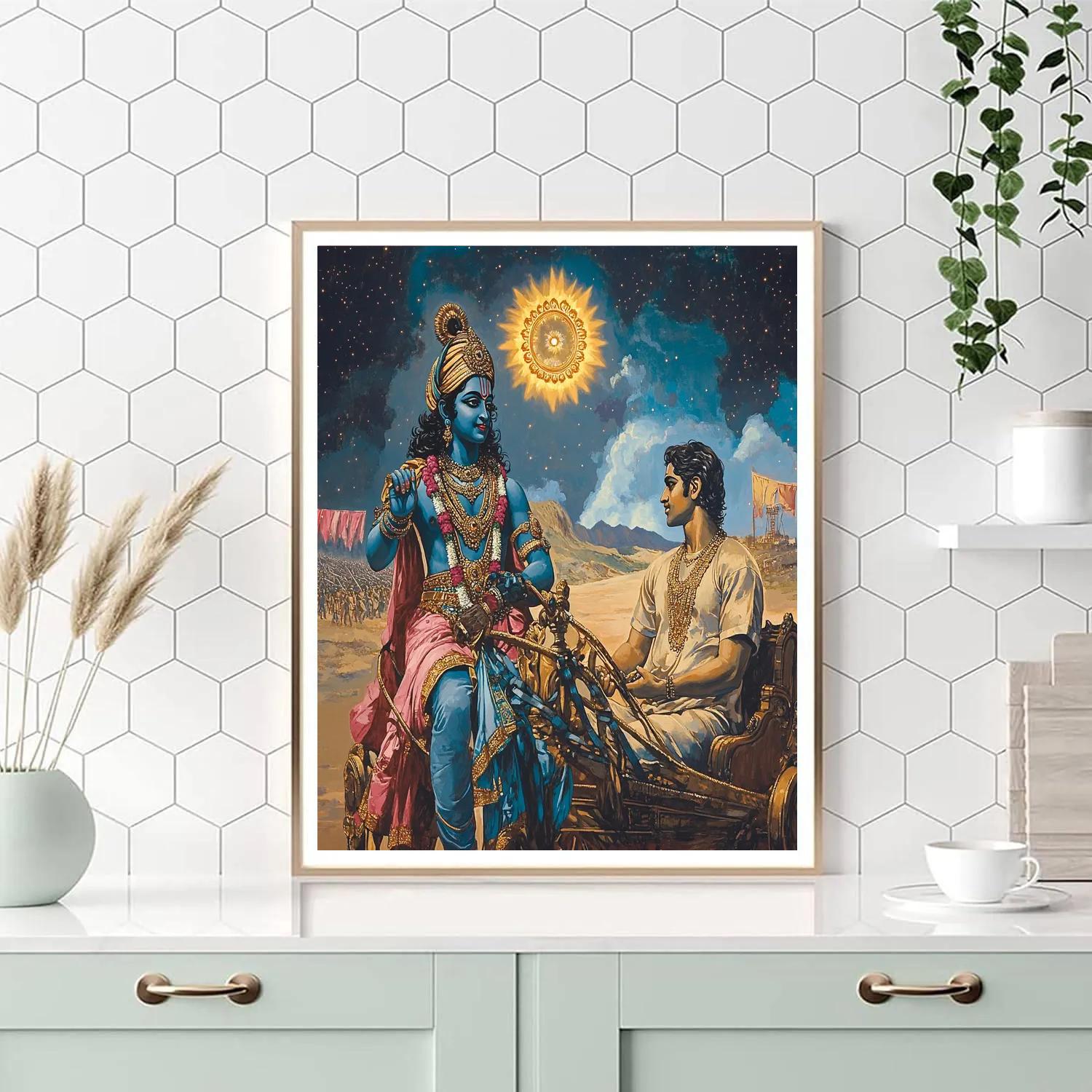 Krishna Guides The Chariot Through Nebula Dust Painting by numbers kit