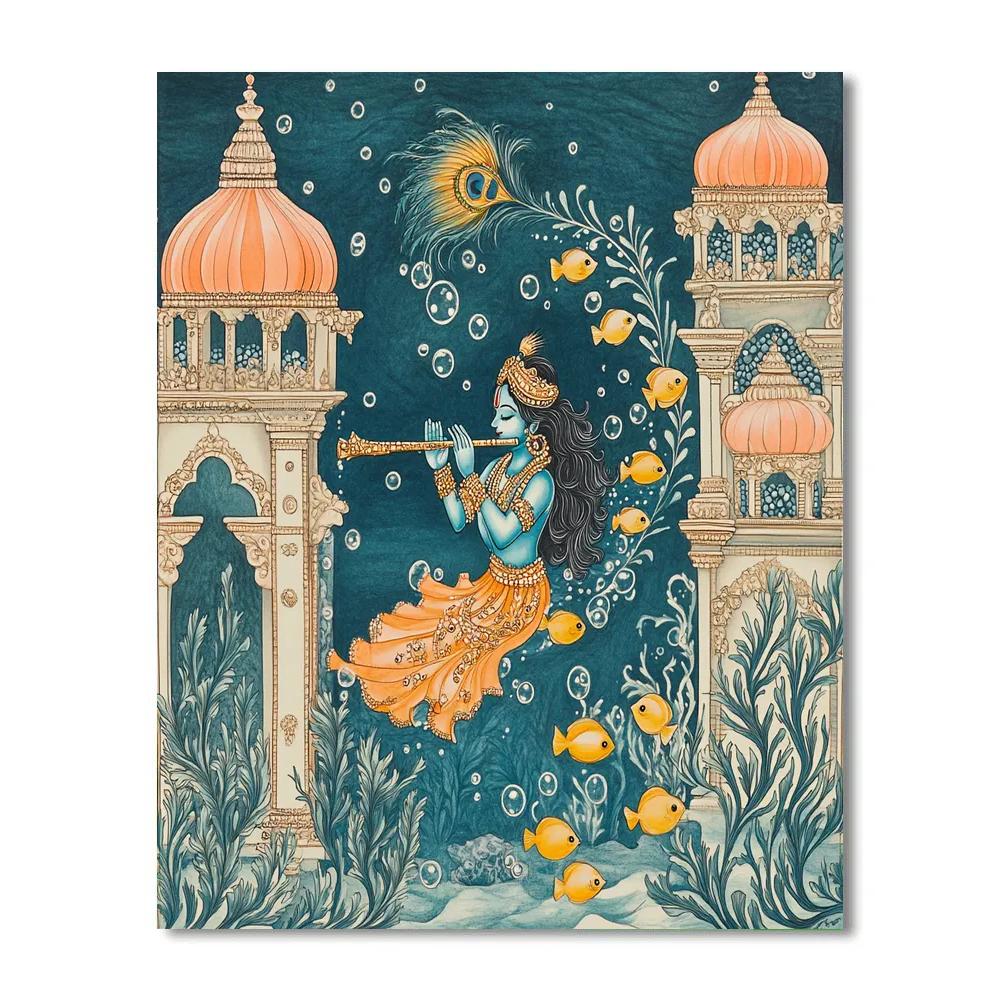 Krishna And The Coral Palace Flute Echoes painting number kit