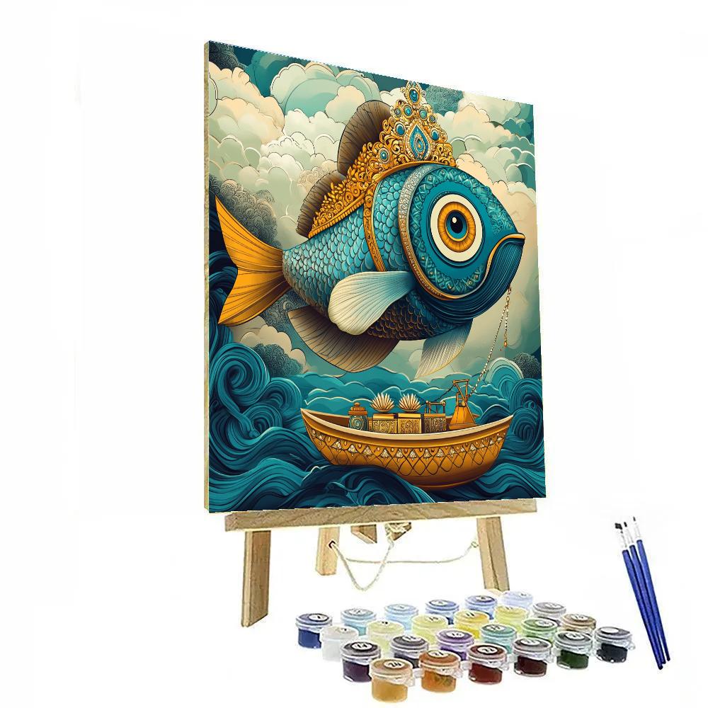 Matsya Carries The Seed Vault Boat painting number kit