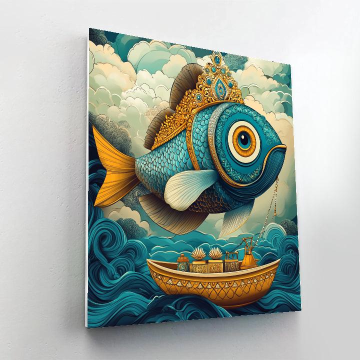 Matsya Carries The Seed Vault Boat painting number kit