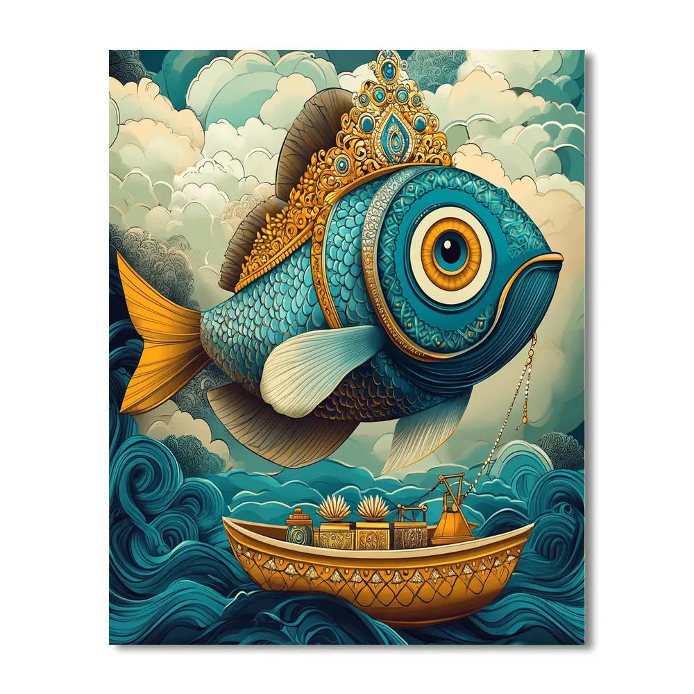 Matsya Carries The Seed Vault Boat painting number kit