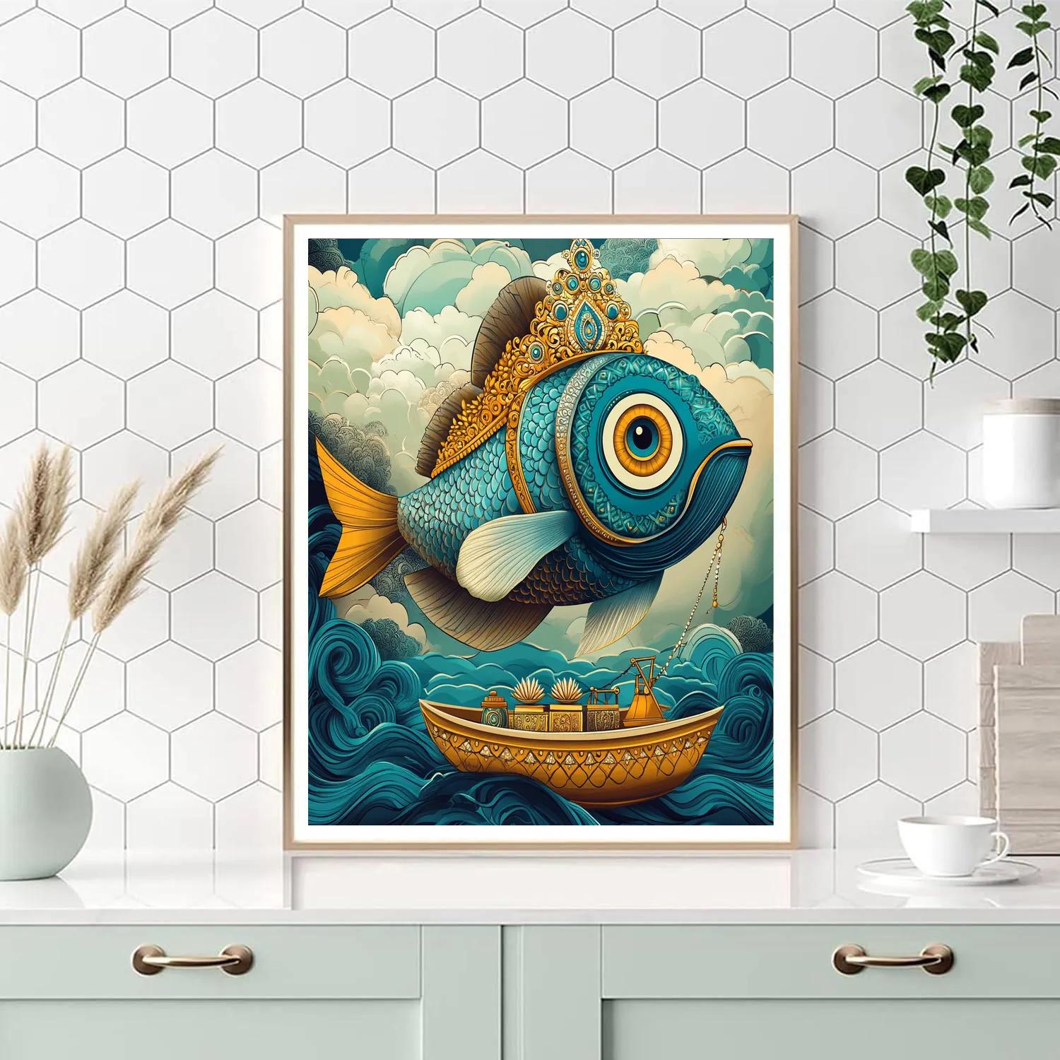 Matsya Carries The Seed Vault Boat painting number kit