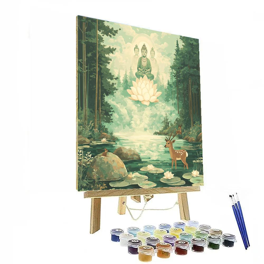 Forest Spring With Brahma Emerging Lotus Mist Numbered painting kits