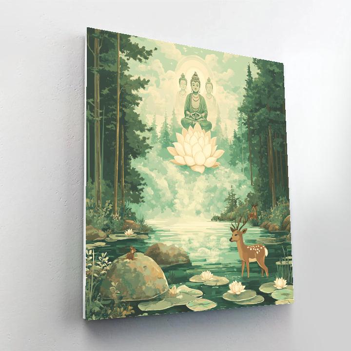 Forest Spring With Brahma Emerging Lotus Mist Numbered painting kits