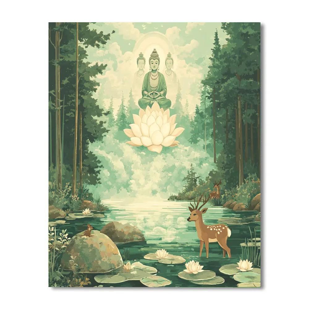 Forest Spring With Brahma Emerging Lotus Mist Numbered painting kits