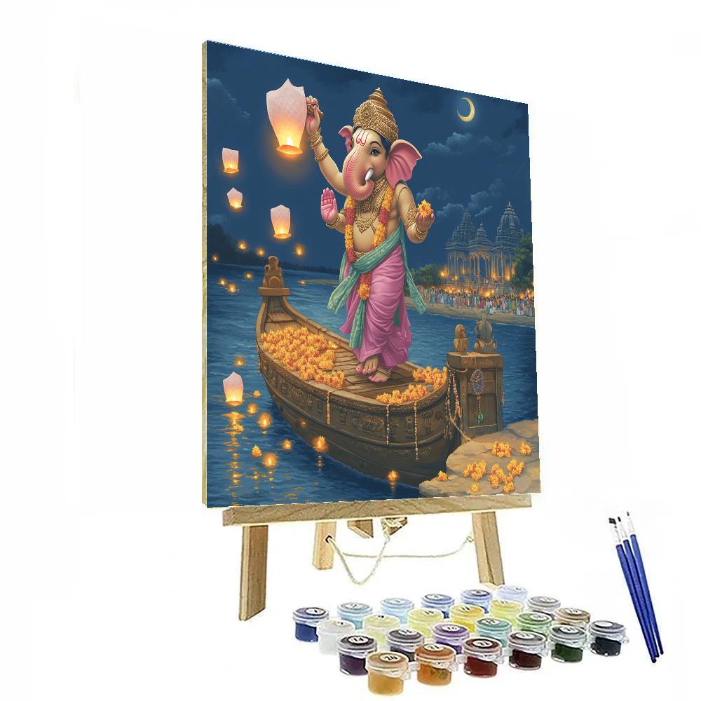 Riverboat Lantern Ceremony With Ganesha painting number kit
