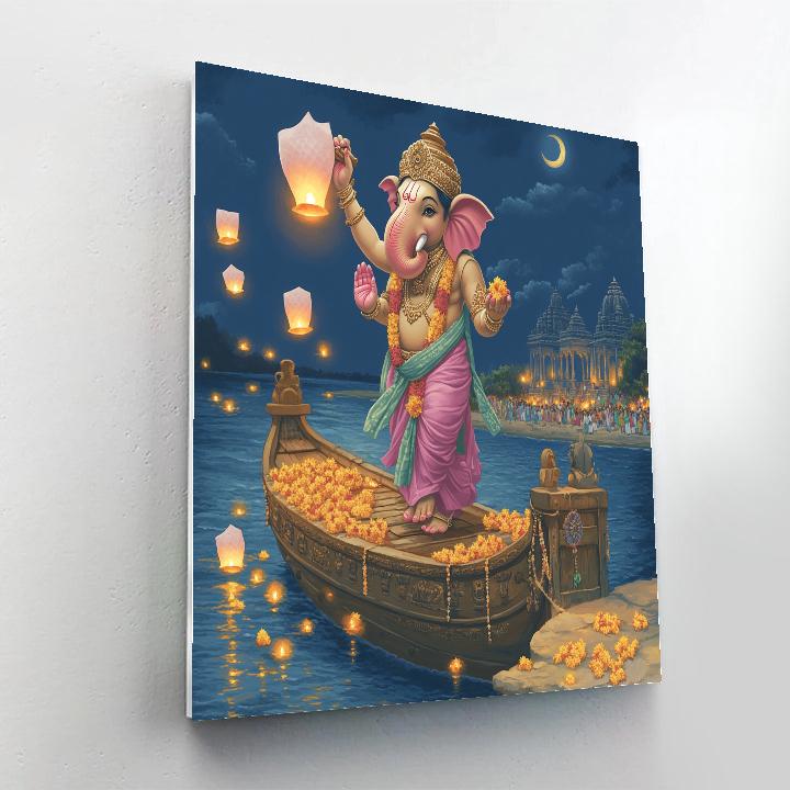 Riverboat Lantern Ceremony With Ganesha painting number kit