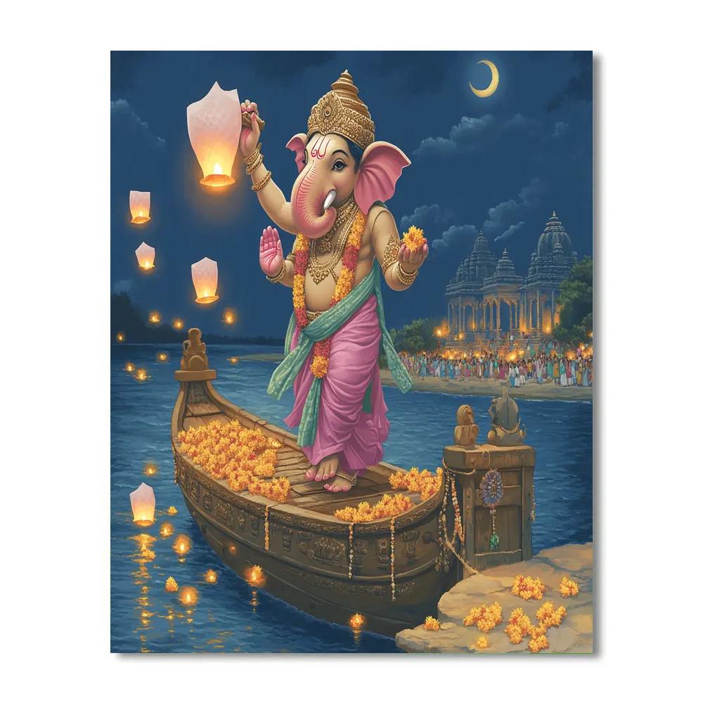 Riverboat Lantern Ceremony With Ganesha painting number kit