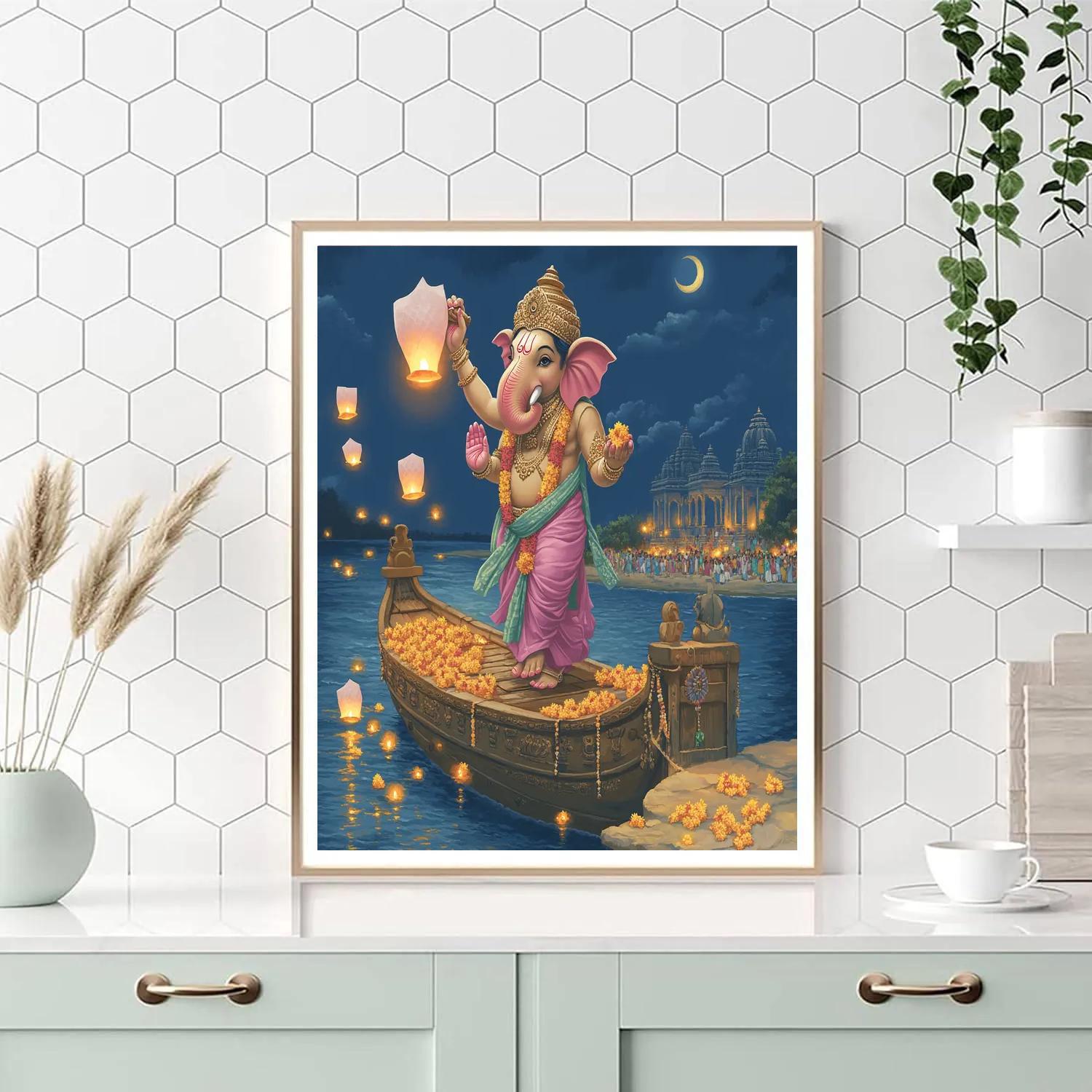 Riverboat Lantern Ceremony With Ganesha painting number kit