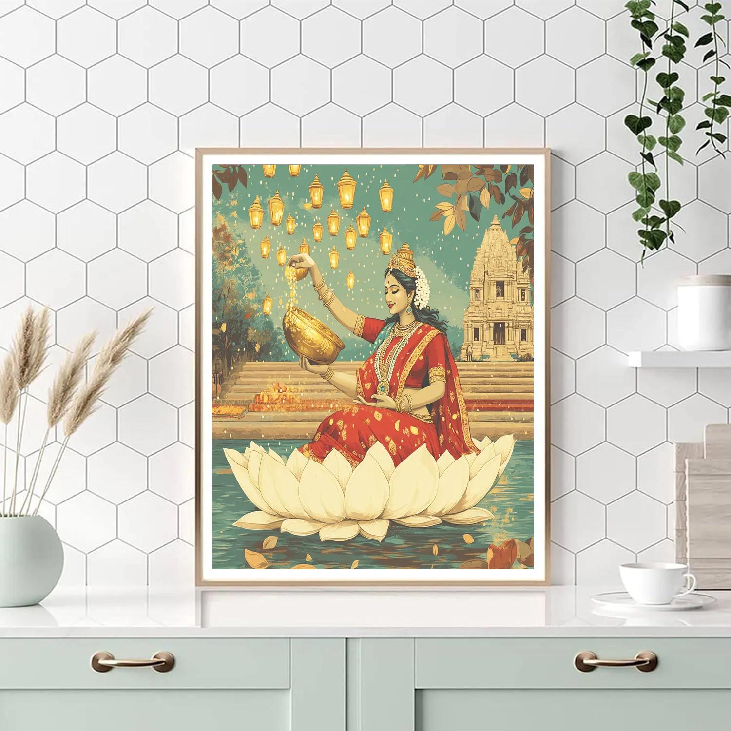 Festival Lanterns With Lakshmi Blessing paint by number