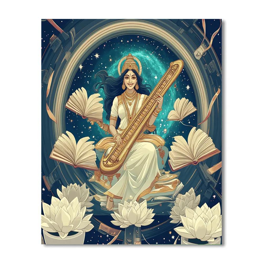 Saraswati In The Orbital Manuscript Garden Painting by numbers kit