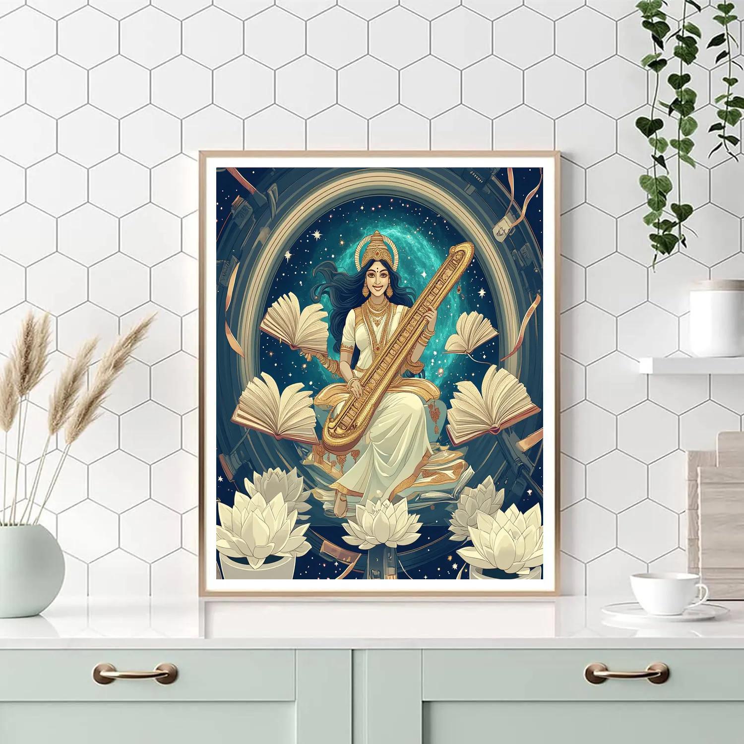 Saraswati In The Orbital Manuscript Garden Painting by numbers kit