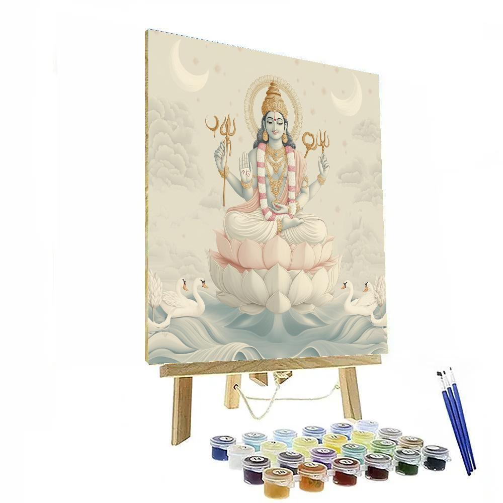 Vishnu On The Milk Ocean Under Moon Petals Numbered painting kits