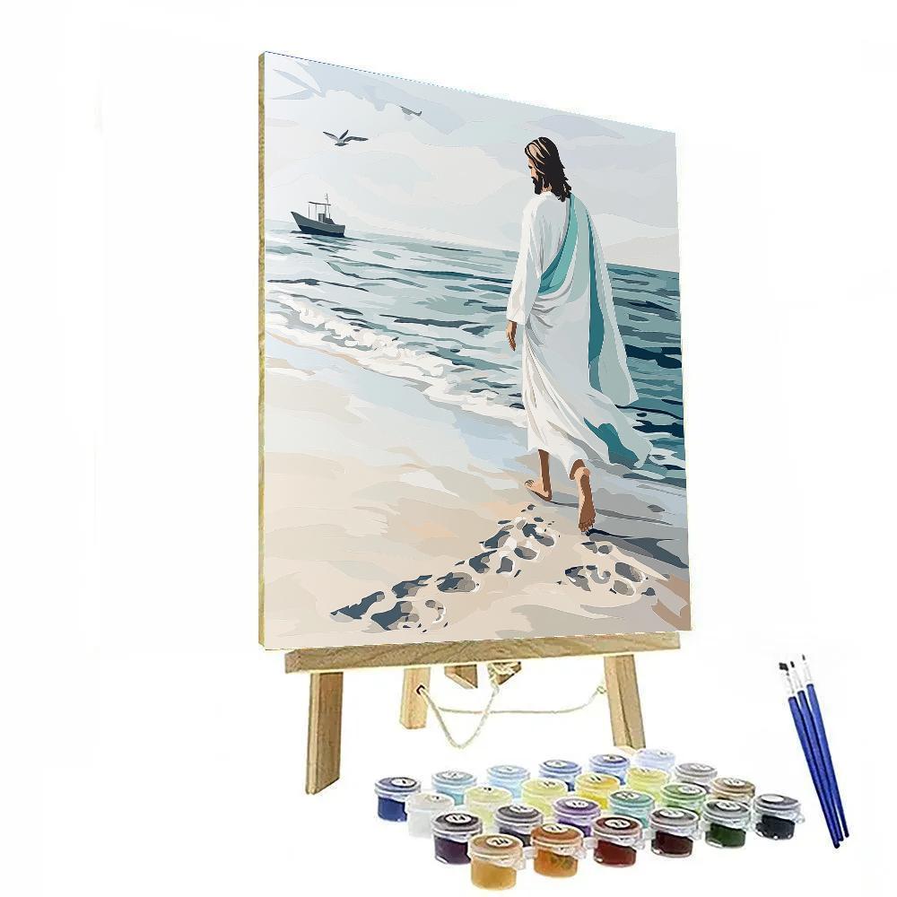 Jesus Seaside Footsteps Of Peace paint by number