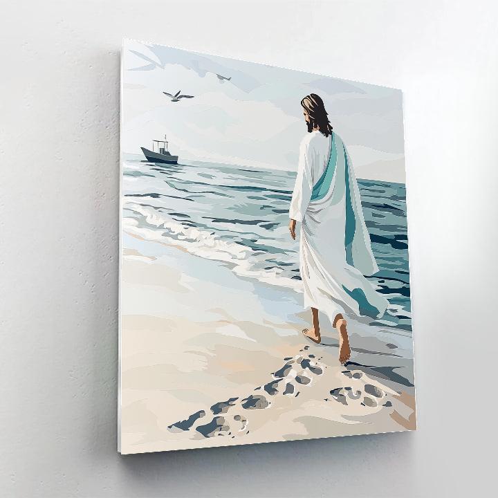 Jesus Seaside Footsteps Of Peace paint by number