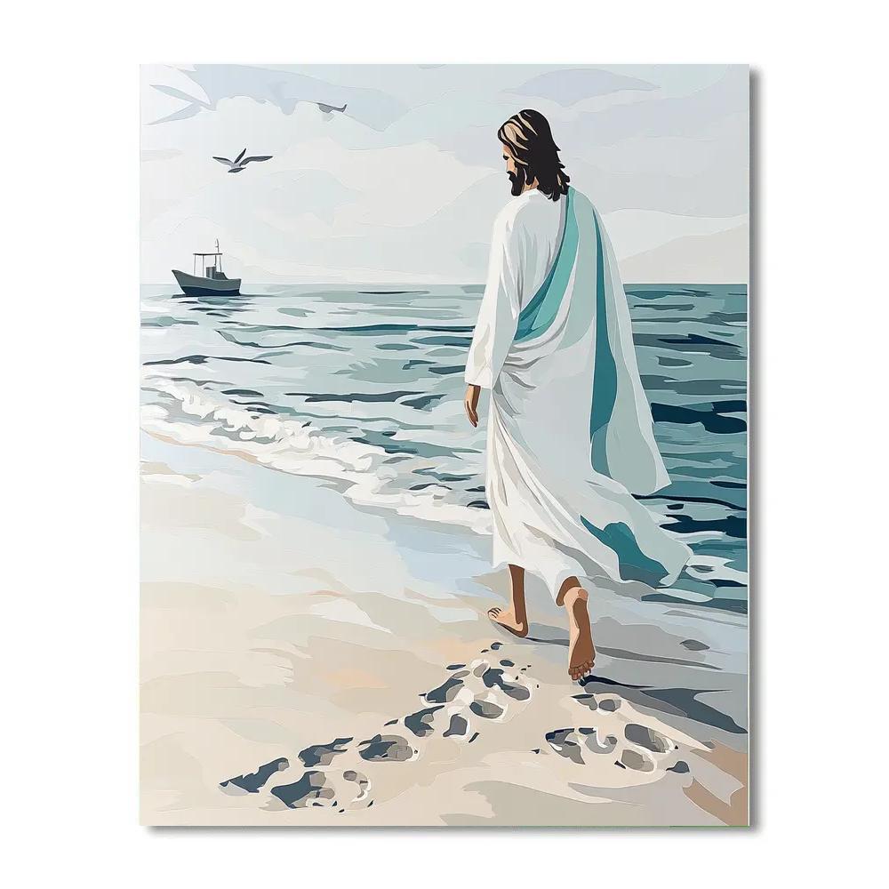Jesus Seaside Footsteps Of Peace paint by number